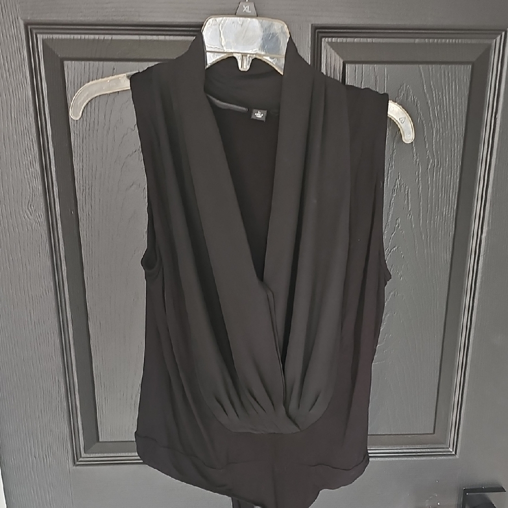 New York & Company Black Drape Front Blouse